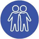LevelUp blue circle with white outline of two people, symbolising unity and teamwork.